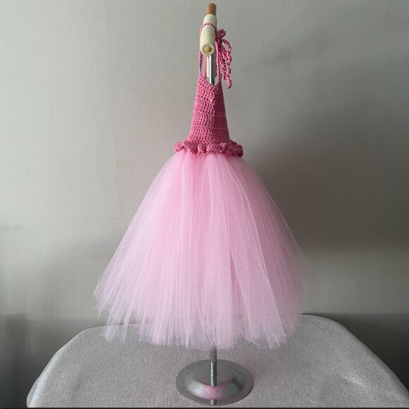 Handmade Children's Cotton Dark Pink Light Pink Tulle Tutu Dress - Picture 4 of 14